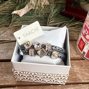 SAACHI vegan leather gray with glass stones bracelet